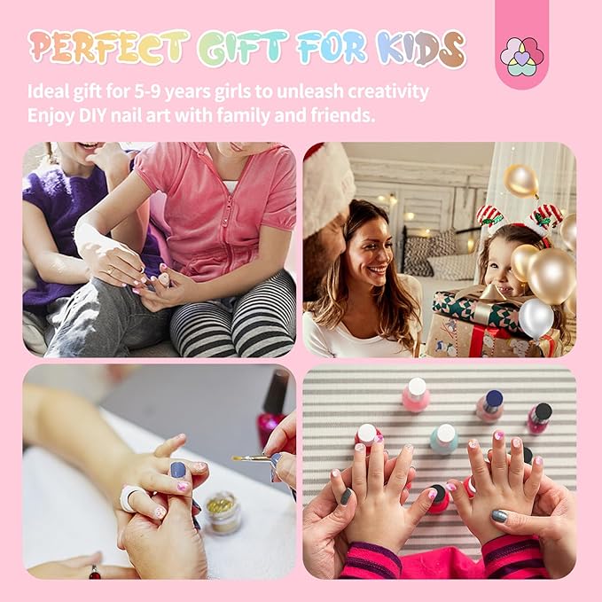 SAVILAND 3D Press on Nails for Kids: 7 Pack Kids Press on Nails for 5-9 Years Pre Glue Full Cover Short Kids Fake Nails Stick On Children Artificial False Nail Tips Fingernails Christmas Gifts for Kid