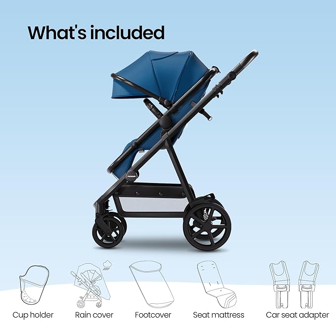 Mompush Meteor2 Baby Stroller 2-in-1 with Newborn Mode, Large Shock-Absorbing Wheels, Car Seat Adapter Included – Full-Size Infant & Toddler Stroller for All-Terrain Family Outings