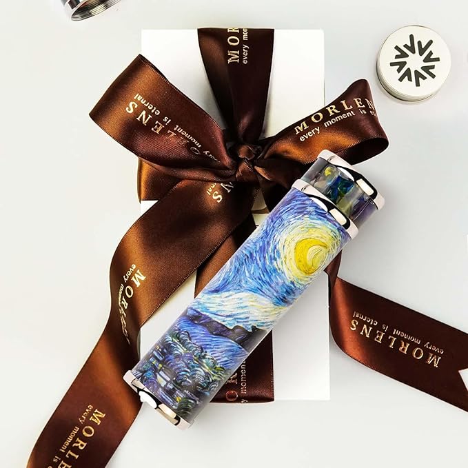 The Starry Night Rotatable Kaleidoscope,5.5" Handmade Full Visual Kaleidoscope for Adults,Natural Crystal Gems Stone Oil-Filled Core Box,Vintage Gift Box,Anniversary Birthday Gift for Man Woman