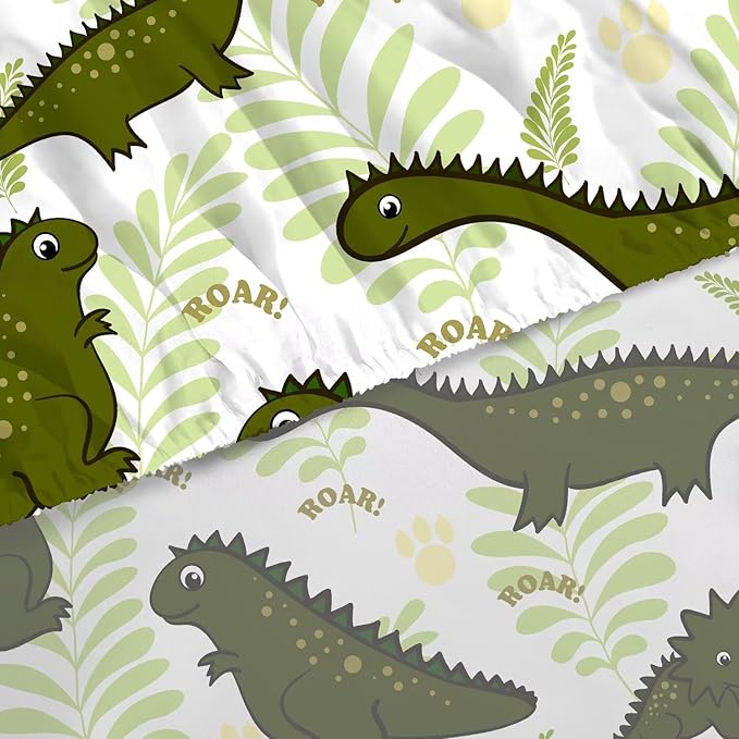 Dinosaur Sheets Set Full/Queen for Kids Cartoon Dinosaur Bedding Set for Boys Girls Room Decor Cute Dino Bed Set with 1 Flat Sheet 1 Fitted Sheet and 2 Pillowcases