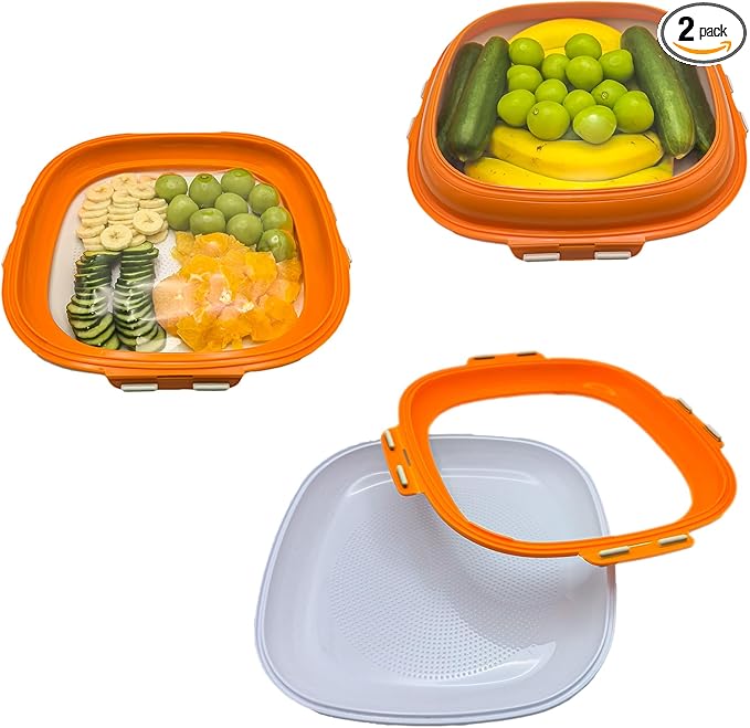 2-Pack Snack Containers and Portable Snack Tray with Reversible Stretch Lid, BPA-Free Reusable Containers for Food Storage, Freezer & Dishwasher Safe, Ideal for Charcuterie, Salad, Picnic