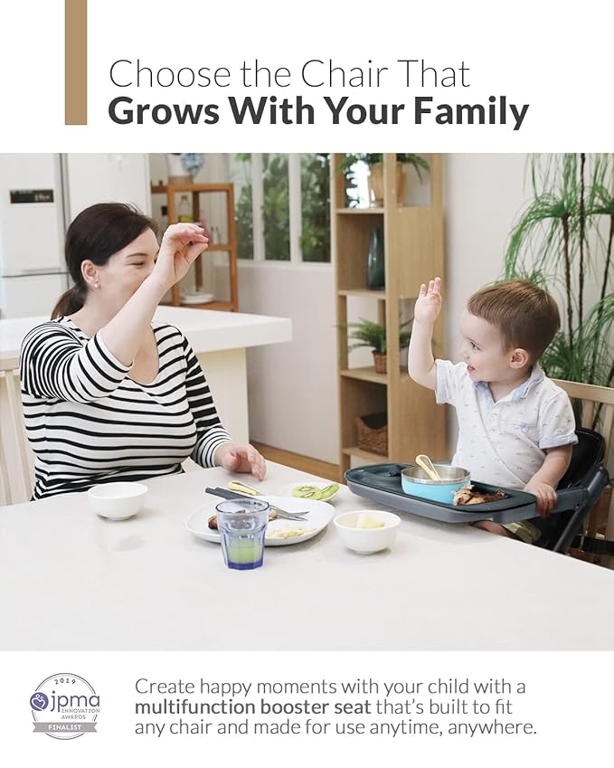 Feed Me 3-in-1 Travel High Chair Booster Seat for Infants and Toddlers - Transitional, Compact & Fits Any Chair, Swivel Tray, Bubble Black