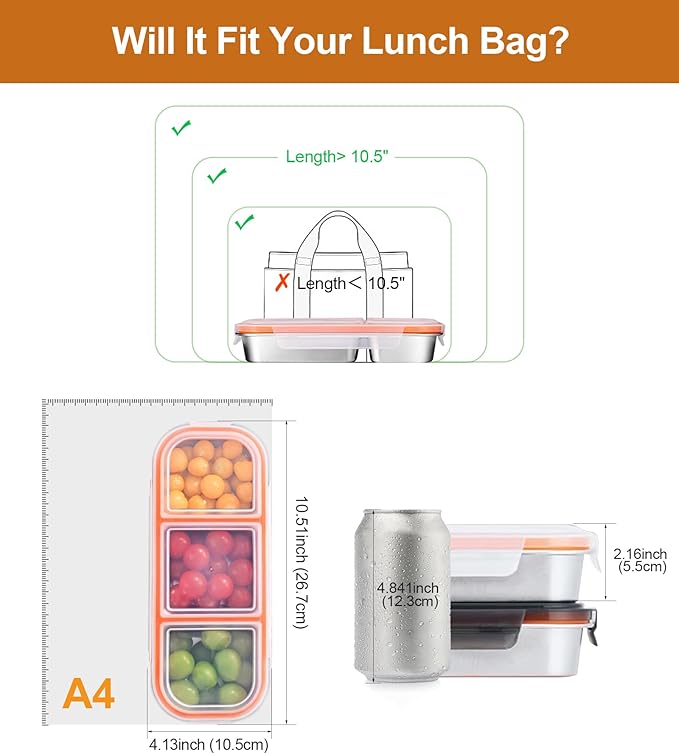 Ugotit Snackle Box Container Stainless Steel - 3 Compartment Leakproof Snack Organizer, Reusable with Airtight Lids for Dips, Sauces, Fruits - Dishwasher Safe Food Storage (20oz, Orange)