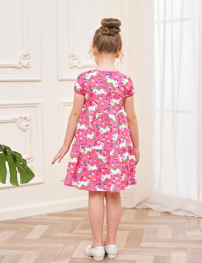 Bumeex Girl's Dresses Cotton Ruffle Sleeve Tiered Swing A-Line Cute Midi Casual Sundress