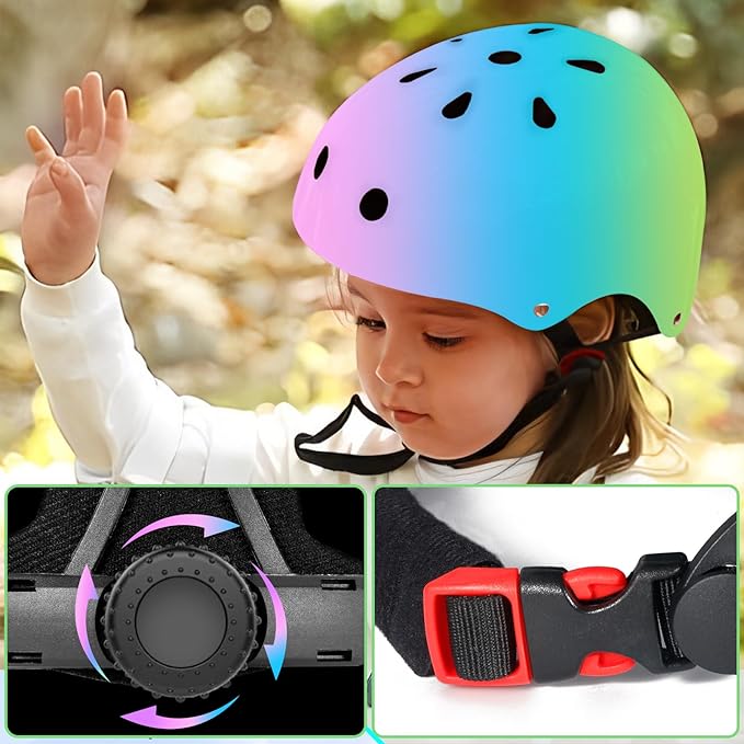 Adjustable Color Gradient Skateboard Helmet for 3-5-8-14+Ages【Toddler Kids Youth Adult】 Girls Boys Woman.Bike Helmet for Multi-Sports Cycling Bicycle Scooter Inline Roller Skate Rollerblading