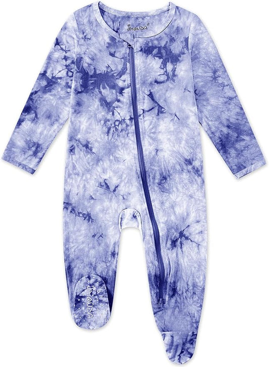 Jimonda Baby Girls Boys Footed Pajamas,Rayon From Bamboo,2 Way Zipper Long Sleeve Soft Sleeper Pjs,Infant Tie-dye Romper