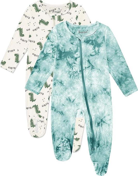 Jimonda Baby Girls Boys Footed Pajamas,Rayon From Bamboo,2 Way Zipper Long Sleeve Soft Sleeper Pjs,Infant Tie-dye Romper