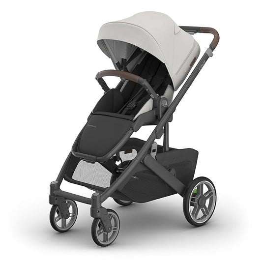 UPPAbaby Cruz V3 Stroller - from Birth + Car Seat Compatible - Full-Size, Reversible Seat - Infant Insert, Bug and Rain Shields Included - Savannah (Pearl Gray Jacquard/Carbon Frame/Chestnut Leather)