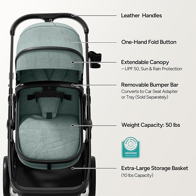 Mompush Wiz 2 in 1 Baby Stroller with Bassinet Mode, Convertible Infant Stroller for Newborn and Toddler with Reversible Seat and Large UPF 50+ Canopy