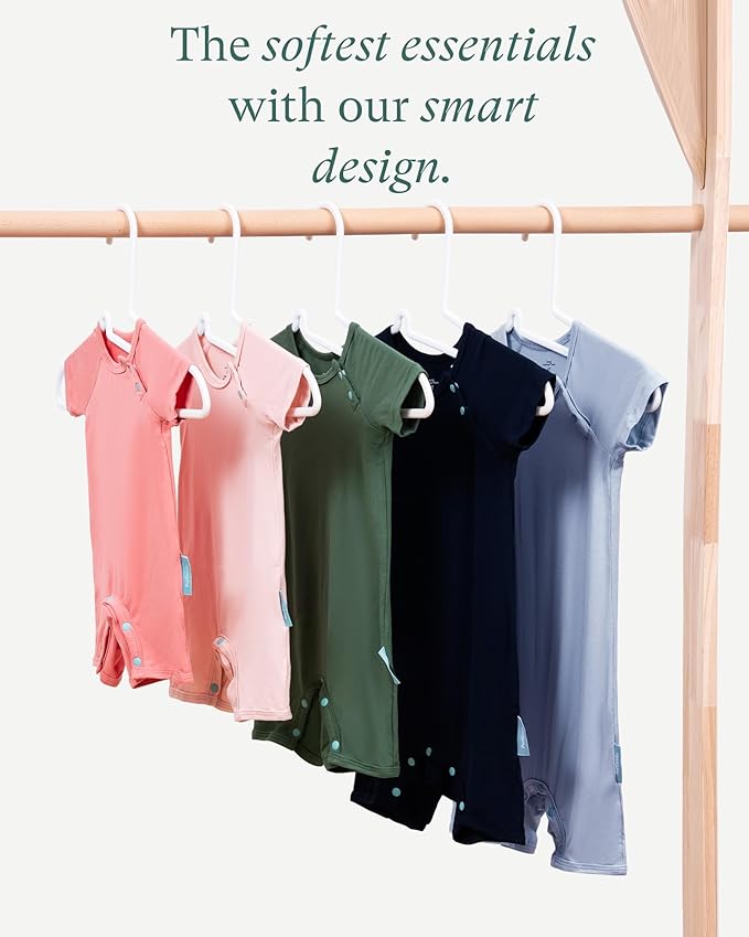 SuperSoft Short Sleeve Baby Romper, Unisex Bamboo Viscose One-piece Summer Pajamas, Boy Girl Footless Jumpsuit Snap Closure