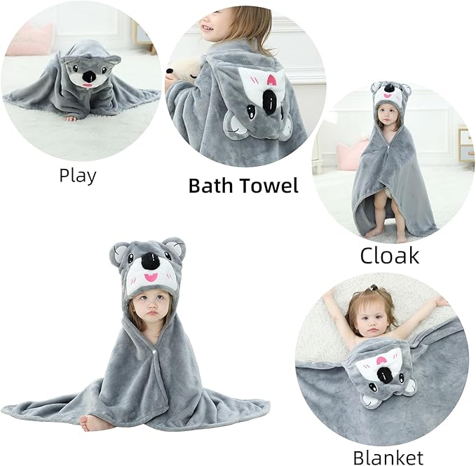 Baby Bath & Hooded Towels Kid Wearable Hoodie Blanket Baby Towels with Hood Soft Cozy Flannel Toddler Bath Towel Gifts for Boys Girls(Koala 50 * 40)