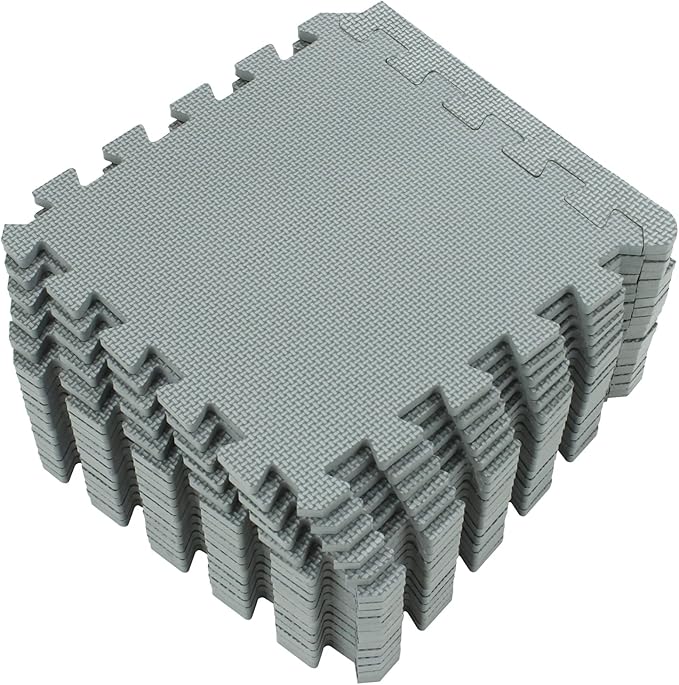 Yostrong® 18 Tiles Interlocking Puzzle Foam Baby Play Mat with Straight Edges for Playing - EVA Babies Crawling Mat | Rubber Floor Work Out Mats for Home Gym. Gray. YOC-Lb18S18