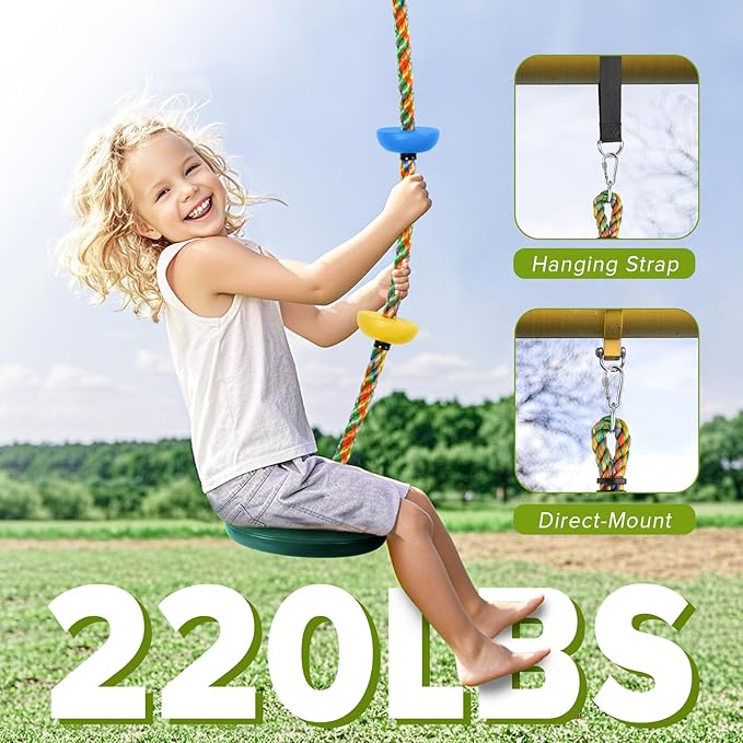 ZNCMRR Rope Swing for Tree Disc Swings Tree Swing for Kids Single Disc Seat and Climbing Rope for Kids Heavy Duty Swing Set for Backyard Playground Accessories Swingset Accessories Outdoor(Green)