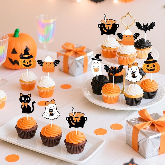 Orange Black Halloween Happy Birthday Decor Cute Ghost Banner Cake Topper Balloons for Halloween Theme Birthday Party The Spooky One Little Boo Happy Boo Day Party Supplies