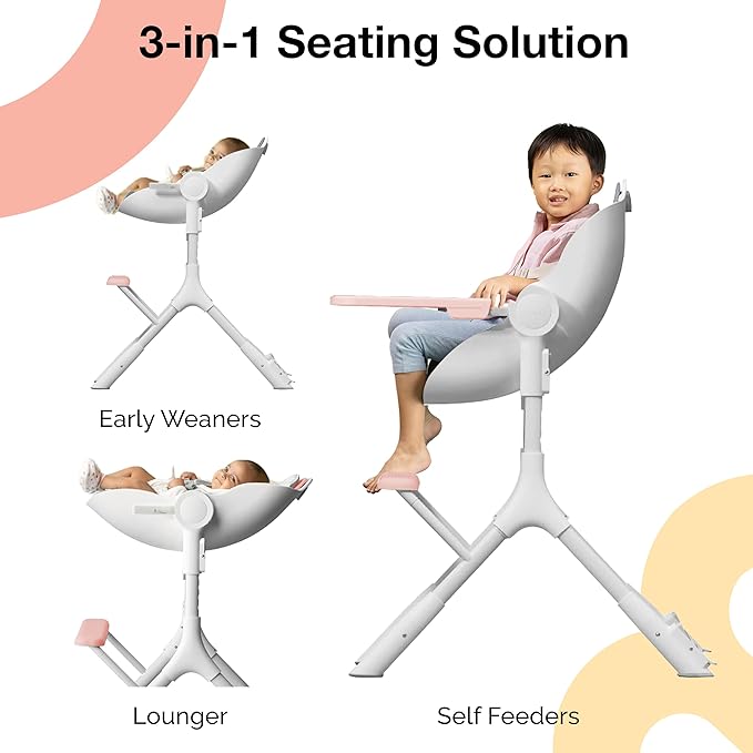 ORIBEL Cocoon Z High Chair & Seat Liner Combo | Convertible High Chair for Newborn to Toddler | Easy Move Gliders | Easy to Clean | Cotton Candy Pink