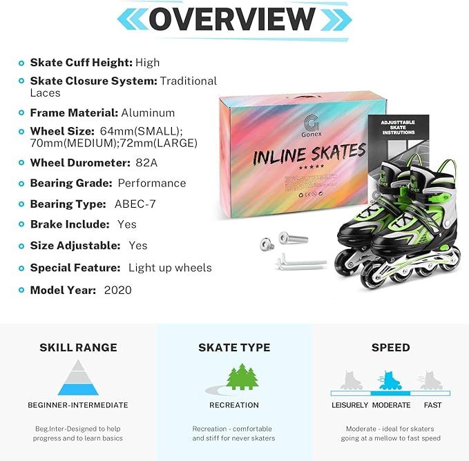 Gonex Inline Skates for Girls Boys Kids, Adjustable Skates Outdoor Blades Inline Roller Skates for Children Teens Women with Light Up Wheels for Indoor Outdoor Backyard Skating