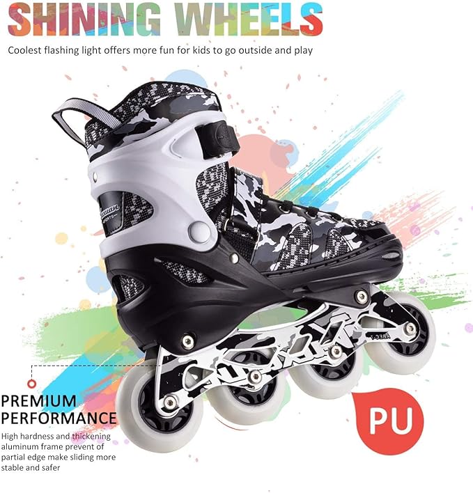Kuxuan Boys Adjustable Inline Skates with Light up Wheels, Fun Illuminating Skates for Kids Girls Youth