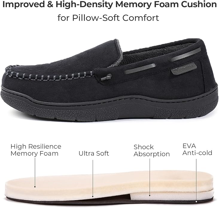 Zigzagger Men's Moccasin Slippers Memory Foam House Shoes, Indoor and Outdoor Warm Loafer Slippers