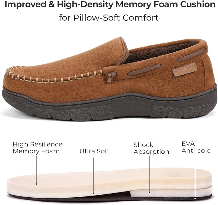 Zigzagger Men's Moccasin Slippers Memory Foam House Shoes, Indoor and Outdoor Warm Loafer Slippers