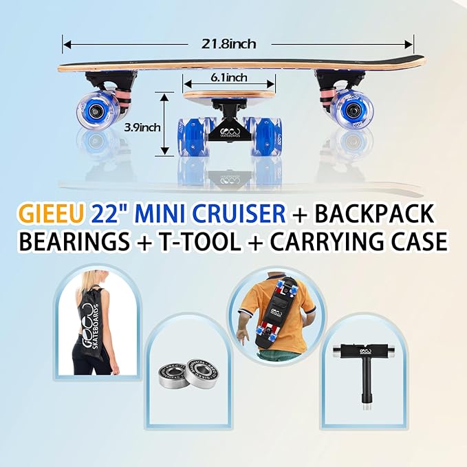 Skateboards with Colorful Flashing Wheels for Beginners,Kids,Teens,Adults, Complete Standard Skate Boards 9 Layer Canadian Maple Deck Concave Skateboard