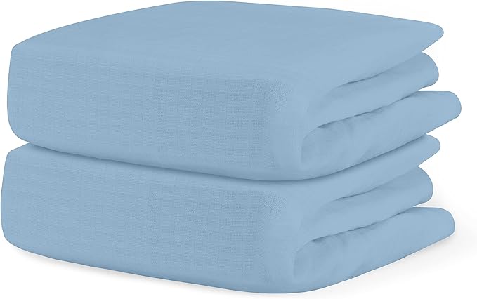 Newton Baby Fitted Dual Layer Crib Sheet (2-Pack) - Ultra Breathable and Soft, Organic Gauze, Fits All Standard Cribs, Sky Blue