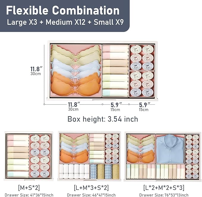 DIMJ Drawer Organizer Clothes, 24 Pack Dresser Organizer, Foldable Closet Organizers and Storage, Fabric Dresser Bins, Drawer Dividers for Nursery, Baby Clothes, Underwears, Sock (Pink)
