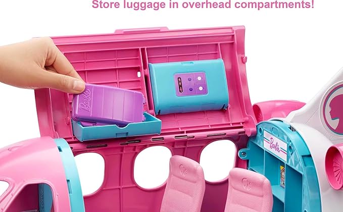 Barbie Dreamplane Transforming Playset with Reclining Seats and Working Overhead Compartments, Plus 15+ Pieces Including a Puppy and a Snack Cart, for Kids 3 Years Old and Up (Amazon Exclusive)