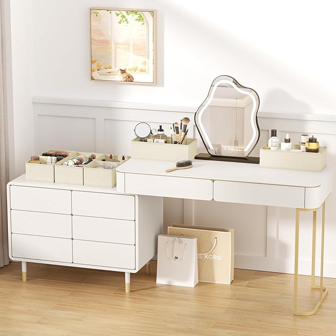 DIMJ Drawer Organizer Clothes, 8 Pack Dresser Organizer, Foldable Closet Organizers and Storage, Fabric Dresser Bins, Drawer Dividers for Nursery, Baby Clothes, Underwears, Sock (Beige)