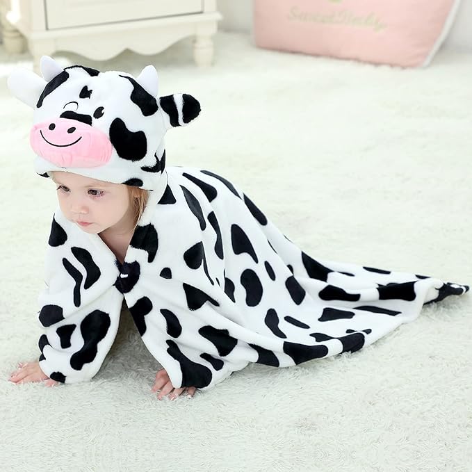 Baby Bath & Hooded Towels Kid Wearable Hoodie Blanket Baby Towels with Hood Soft Cozy Flannel Toddler Bath Towel Gifts for Boys Girls(Dairy Cow 50 * 40)