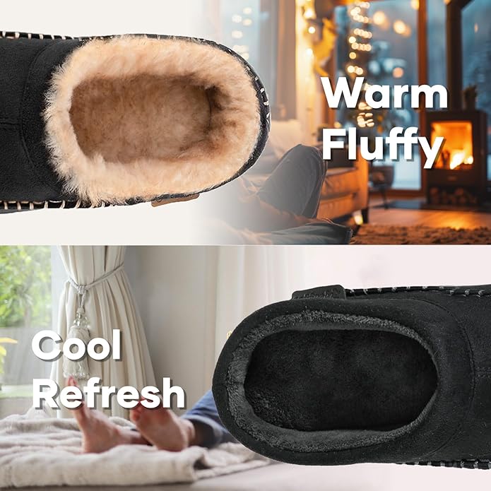 Zigzagger Men's Slip On Moccasin Slippers, Indoor/Outdoor Warm Fuzzy Comfy House Shoes, Fluffy Wide Loafer Slippers