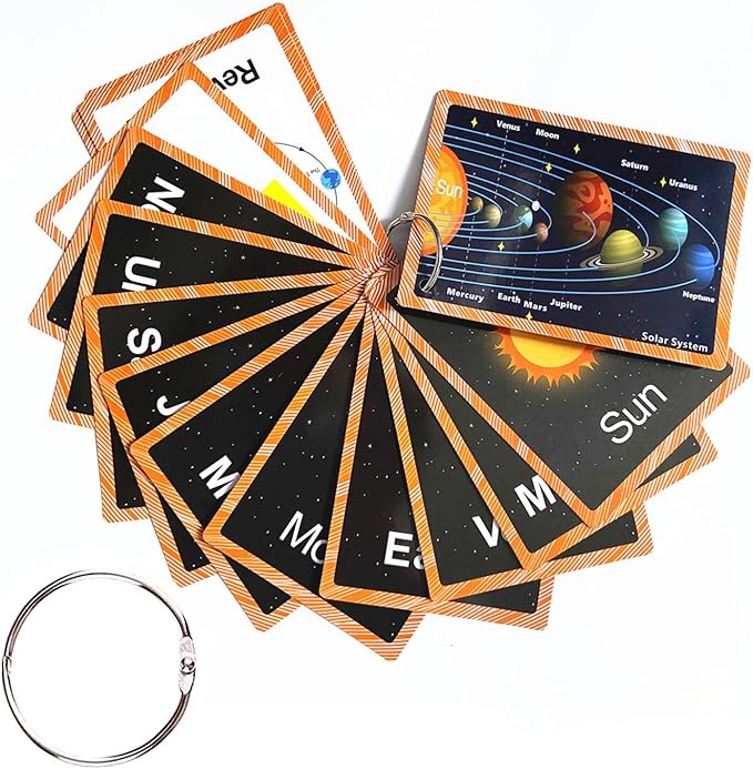 Set of Solar System Flash Cards for Toddlers(15Count)|Kids Learning Flashcard & Montessori Pocket Cards|Perfect for Pre-K Decor Background Wall Stickers,Teacher/Autism Therapists Tools
