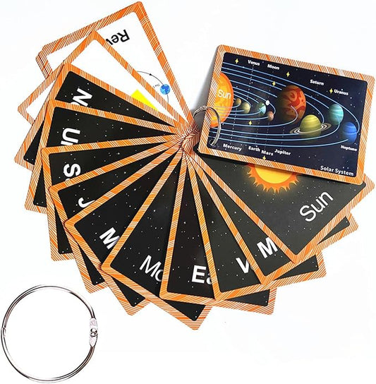 Set of Solar System Flash Cards for Toddlers(15Count)|Kids Learning Flashcard & Montessori Pocket Cards|Perfect for Pre-K Decor Background Wall Stickers,Teacher/Autism Therapists Tools