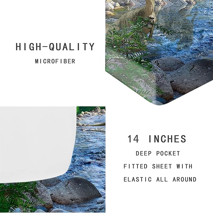 Dinosaurs Fitted Sheet Kids Full Size Bed Sheets, 3D Realistic Dinosaur Full Size Sheets for Boys Dinosaur Bed Sheet Kids Soft Microfiber Bedding Sheets Set Dinosaur Bedding Decoration