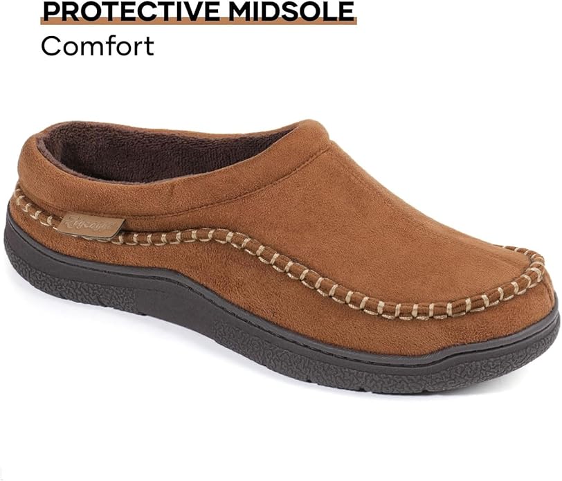 Zigzagger Men's Slip On Moccasin Slippers, Indoor/Outdoor Warm Fuzzy Comfy House Shoes, Fluffy Wide Loafer Slippers