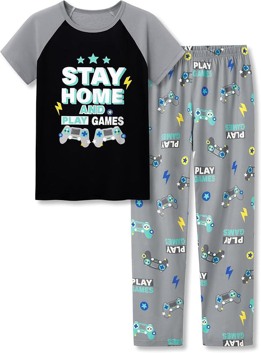 Tebbis Pajamas For Boys Fun Baseball Navy Blue Short Sleeves & Pants 2-Piece PJs Set Kid Comfy Sleepwear Size 6-18