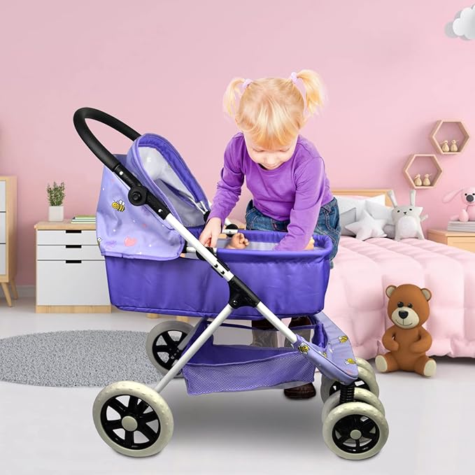 Anivia Dolls Pram, Doll Pushchair, 2 in 1 Stroller Dolls Pushchair Pram Toys Gift for Kids, Suitable Dolls Up to 18 inch