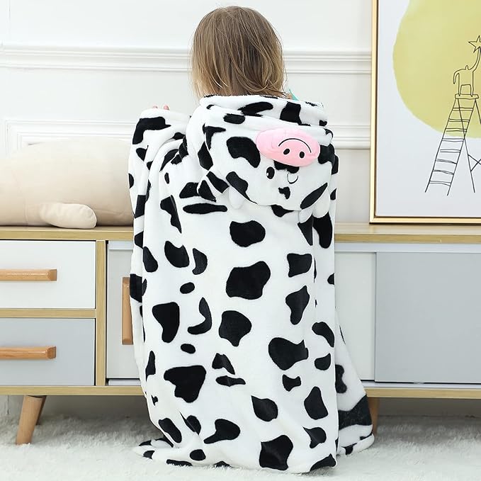 Baby Bath & Hooded Towels Kid Wearable Hoodie Blanket Baby Towels with Hood Soft Cozy Flannel Toddler Bath Towel Gifts for Boys Girls(Dairy Cow 50 * 40)