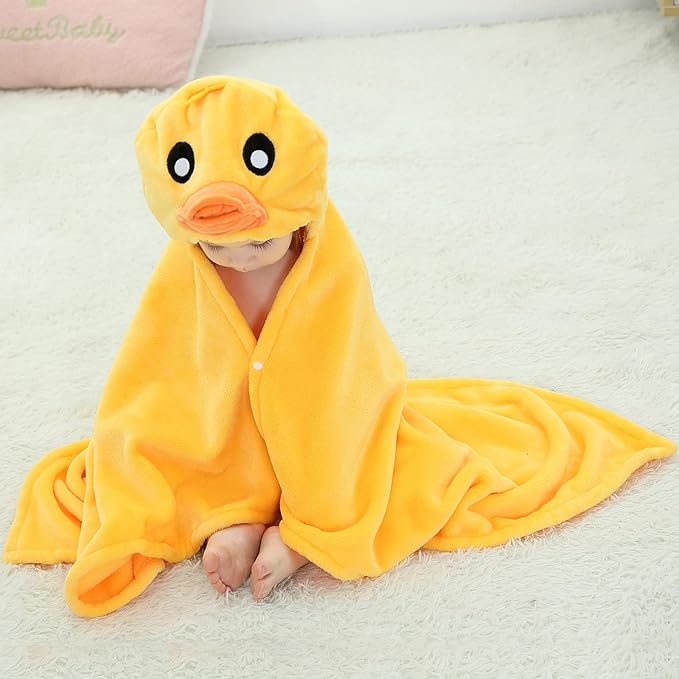 Baby Bath & Hooded Towels Kid Wearable Hoodie Blanket Baby Towels with Hood Soft Cozy Flannel Toddler Bath Towel Gifts for Boys Girls(Duck 50 * 40)