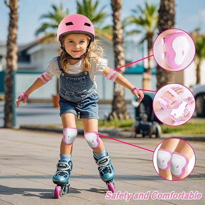 Kids Bike Helmet for 3-5-8-14+ Age Girls and Boys, Kids Helmet with Knee Pads Elbow Pads Wrist Guards,Ventilation Multi-Sport Scooter Roller Skate Rollerblading Skateboarding Climbing Cycling