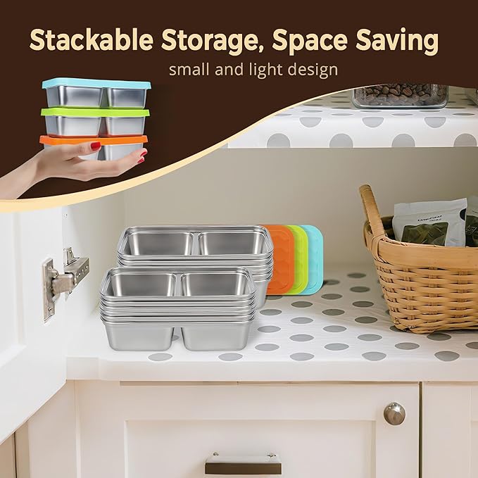3 Pack Stainless Steel Snack Containers, 15 OZ Double Compartment Reusable Snackle Box with Lids for Camping