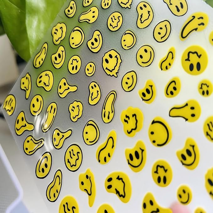 Dedyel Smile Nail Art Stickers 5D Embossed Cute Smile Face Kawaii Self-Adhesive Nail Stickers for Women Girls Kids Nail Art Decoration