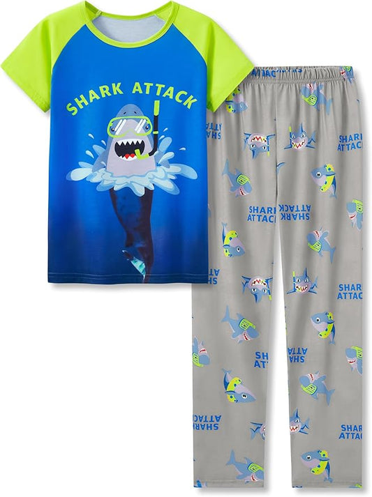 Beezizac Little Big Boys Pajamas Cozy Short Sleeves & Pants Cool 2-Piece PJ Set Kid Sleepwear Size 6-18