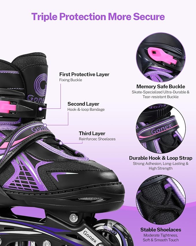 Gonex Inline Skates for Girls Boys Kids, Adjustable Skates Outdoor Blades Inline Roller Skates for Children Teens Women with Light Up Wheels for Indoor Outdoor Backyard Skating