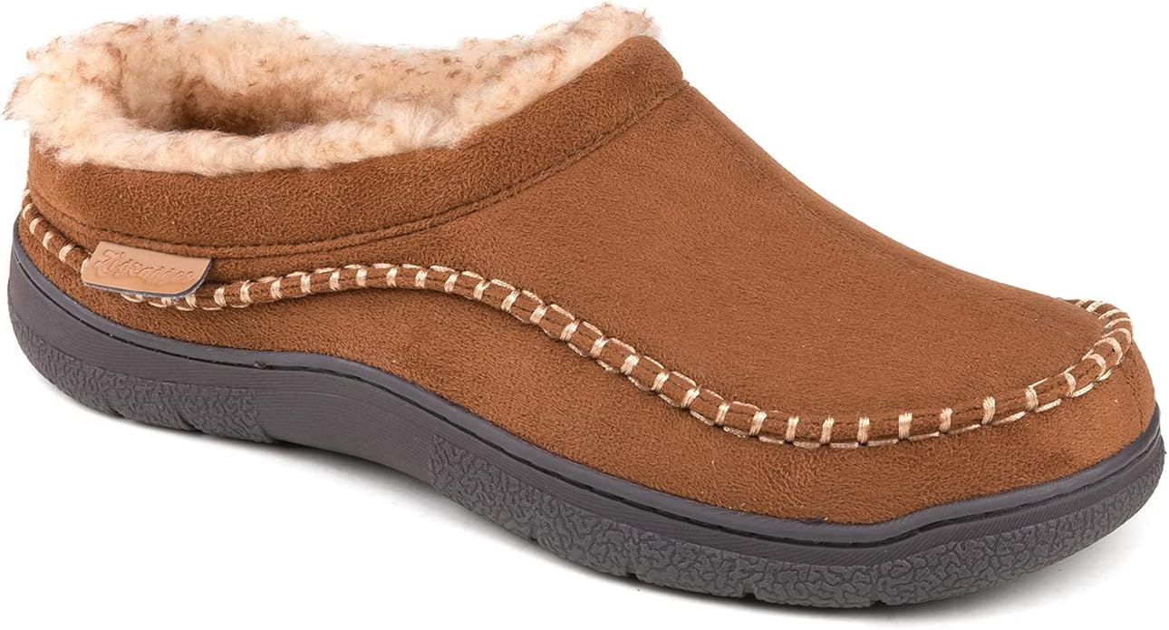 Zigzagger Men's Slip On Moccasin Slippers, Indoor/Outdoor Warm Fuzzy Comfy House Shoes, Fluffy Wide Loafer Slippers