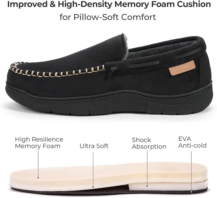 Zigzagger Men's Moccasin Slippers Memory Foam House Shoes, Indoor and Outdoor Warm Loafer Slippers