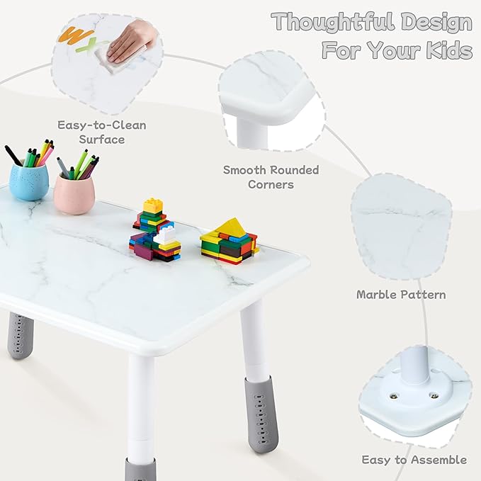 Toddler Table and Chair Set for Ages 3-8, Adjustable Kids Table and Chairs for Reading,Drawing, Eating, Children Activity Table with Graffiti Tabletop for Daycare/Classroom/Home/Preschool