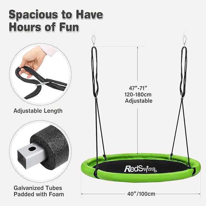 RedSwing 40" Flying Saucer Tree Swing for Kids Outdoor, Large Round Tire Swings for Trees and Swingset, Strong Heavy Duty for Outside Playground, 500LBS Weight Capacity, Green