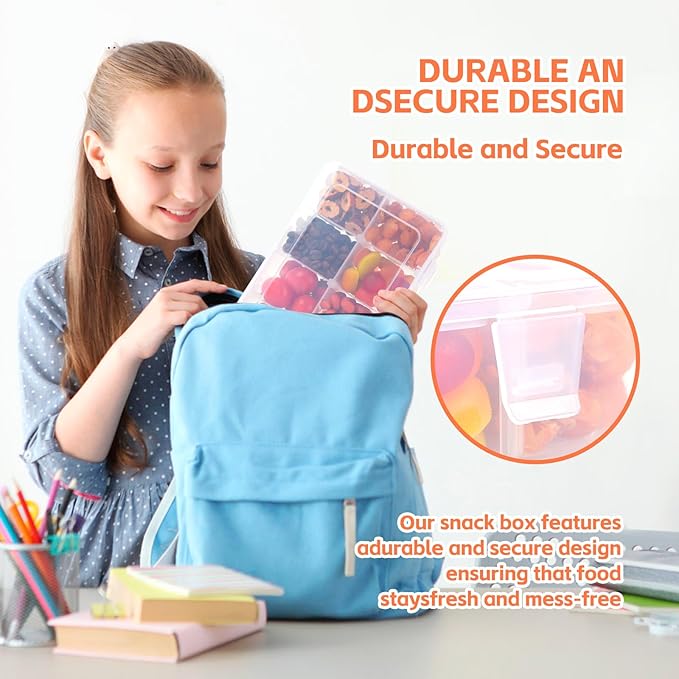 AQSXO 16 Pcs Snack Box Container, 8 Compartments Snack Containers Reusable Meal Prep Lunch Containers.