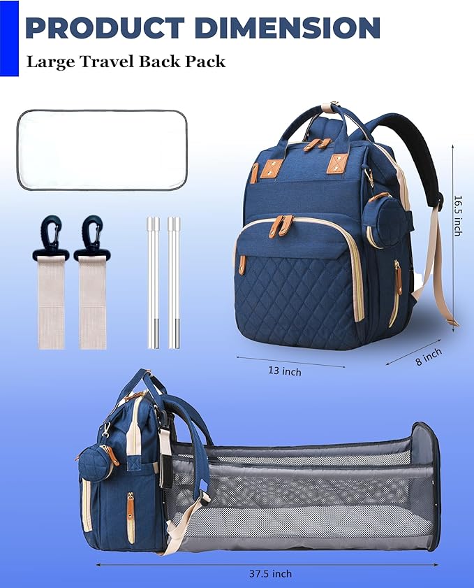 Diaper Bag with Changing Station, Waterproof 3 in 1 Baby Diaper Backpack with Foldable Changing Pad, Large Travel Back Pack for Baby Girl Boy, Baby essentials, Blue