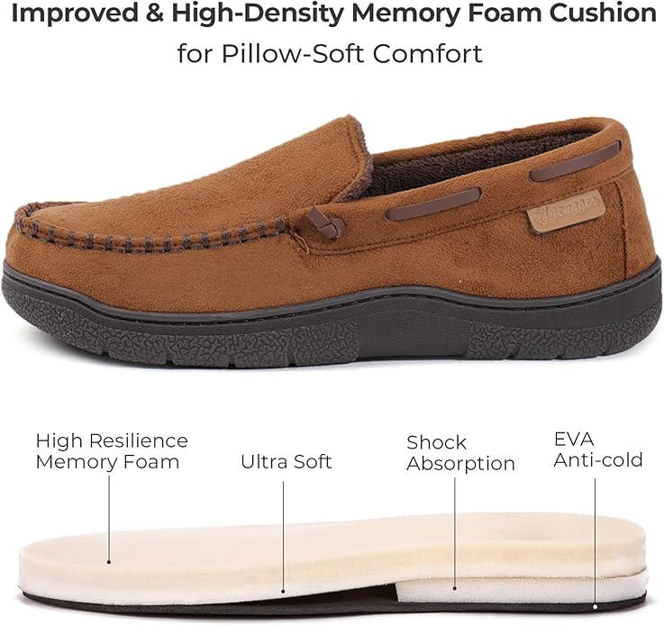 Zigzagger Men's Moccasin Slippers Memory Foam House Shoes, Indoor and Outdoor Warm Loafer Slippers
